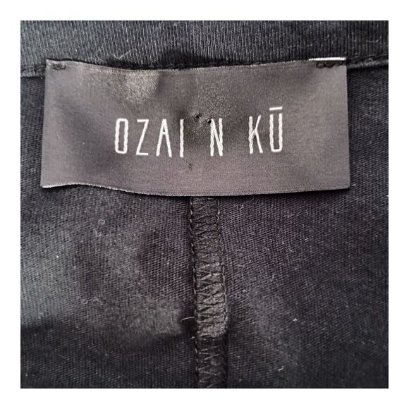 Ozai N Ku Tunic Top Tee Hi-Low Short Sleeve Pleated Cotton Black Womens Small - Picture 3 of 4